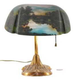 Pittsburgh Reverse Painted Glass Desk Lamp, Labeled