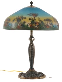 Table Lamp w/ Reverse Painted Shade, Pittsburgh Lamp & Glass Co.