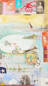 Andrew Saftel Mixed Media Collage Painting, Day In Day Out