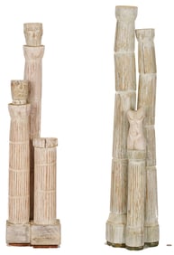 Two (2) Meyer Wolfe Carved Wood Totem Sculptures, Exhibited