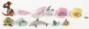 11 Herend Porcelain Figurines incl. Seal, Frog, Dolphin, Flowers
