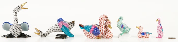 Grouping of 6 Herend Porcelain Figurines incl. Geese & Ducks