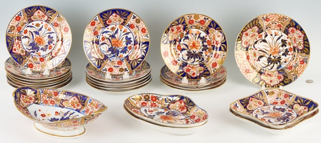 23 Pcs. English Chamberlain Worcester Imari Porcelain