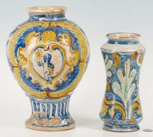 2 Early Faience Apothecary Albarello Jars