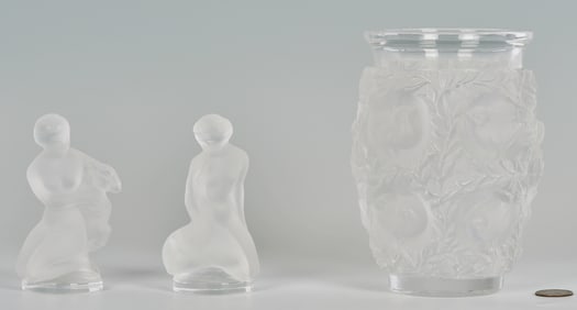 3 Lalique Items, Bagatelle Vase & Nude Female Figures