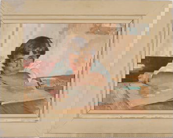 James McBey Oil Portrait of a Child, Katie with Crayons