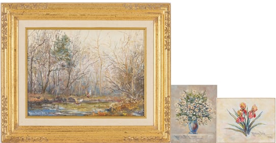 Marion Bryant Cook; Landscape plus 2 Small Florals