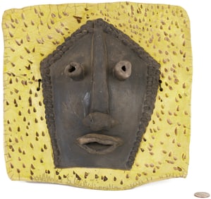 Sammie Nicely Mask Sculpture in Black & Yellow w/ Raku