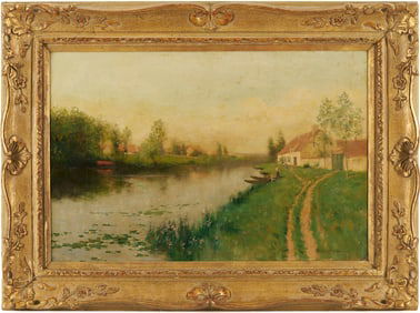 Bruce Crane O/C Impressionist Landscape w/ River
