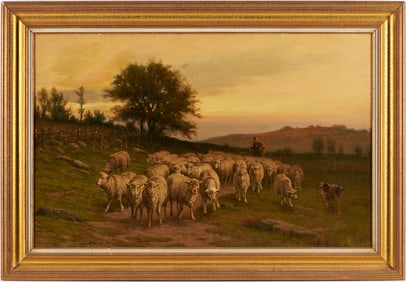 Attr. Charles Warren Eaton O/C Tonalist Pastoral Landscape w/ Sheep
