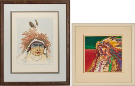 2 Native American themed artworks including Kevin Red Star