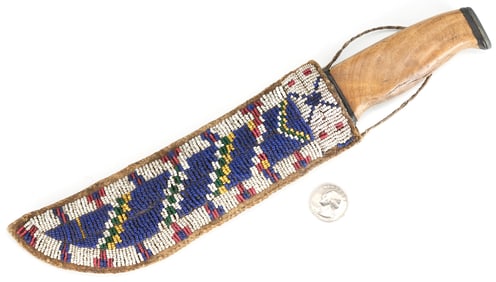 Native American Sioux Beaded Knife Sheath and Knife