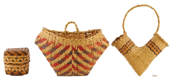 3 Native American Rivercane Baskets, Cherokee & Cowshatta