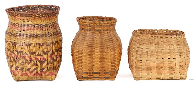 3 Native American Cherokee Baskets, including Wastebasket forms