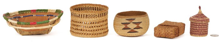 5 Native American Baskets, California & Northwest Coast