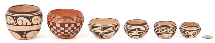 6 Hopi Miniature Pottery Bowls by Delaine "Dee" Tootsie Chee
