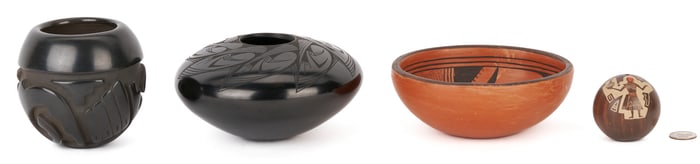 4 Native American Pottery Items, incl. Seed Pots