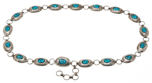 Navajo Designer Sterling Silver & Turquoise Belt