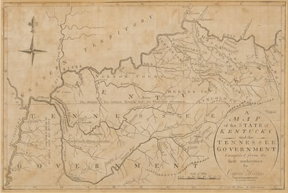 Early Kentucky & Tennessee Map, Cyrus Harris, 1796