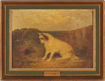 Oil on Canvas of Terrier Dog , J. Langlois
