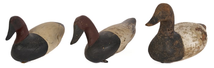 3 Canvasback Drake Duck Decoys, incl. John Glenn & Oscar Carroll