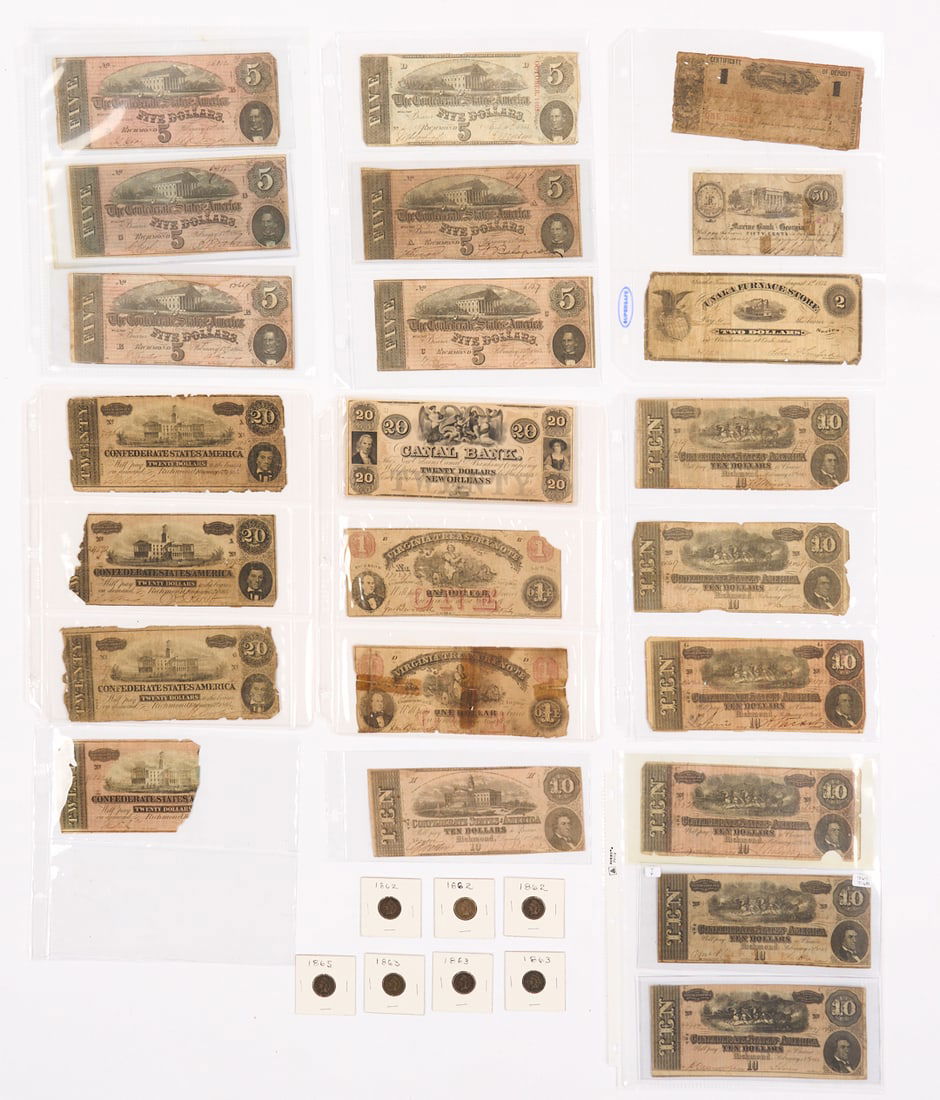 23 pc. Assortment of Confederate and Obsolete Currency; plus Indian Head Cents (1 of 14)