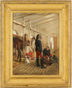 Henri Victor Lesur French Military Oil Painting, The Military Stable