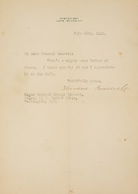 Theodore Roosevelt Signed Letter