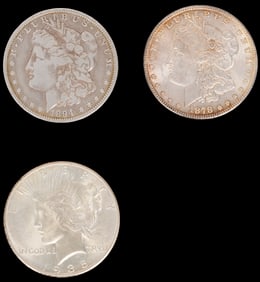 2 U.S. Morgan Silver Dollars & 1 U.S. Peace Silver Dollar