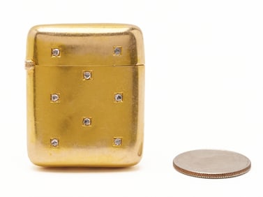 Diamond and 14K Gold Match Safe or Vesta, Signed