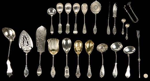 22 Assorted Twist Handle Silver Serving Pieces