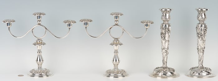 Kirk Sterling Candelabra and Candlesticks, 2 Pairs (4 total)