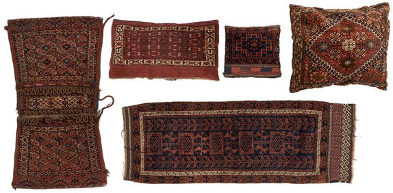 5 Antique Turkmen & Persian Textiles, incl. Pillows