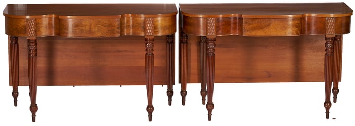 Pair of Southern Banquet End Tables, Pineapple Carving