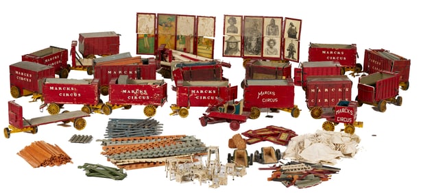 Marcks Early 20th C. Folk Art Circus Wagons and Big Top Set