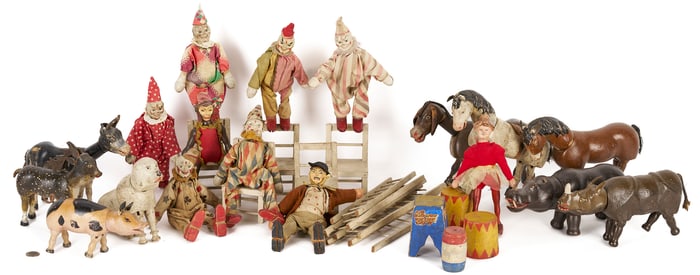 Group of 33 Schoenhut Circus Figures, Animals, & Accessories
