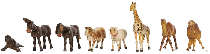 Group of Schoenhut Glass Eyed Animal Figures, 8 pcs.