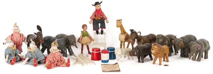 Grouping of Schoenhut Reduced Size Circus Items, plus Delavan; 21 pcs.