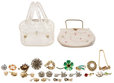 Group of 2 Vintage Purses & 17 Designer Jewelry Items, incl. Schreiner of New York