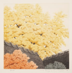 Tanaka Ryohei Color Etching, The Great Ginko Tree