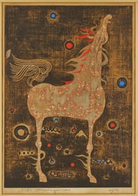 Tadashi Nakayama Japanese Woodblock Print, Dappled Horse