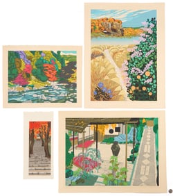 4 Modern Japanese Woodblock Prints: Fumio Kitaoka, Hayashi Waichi, Teruhide Kato