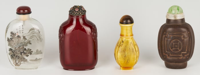 4 Chinese Snuff Bottles, incl. Reverse Painted