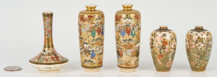 5 Japanese Meiji Satsuma Miniature Vases
