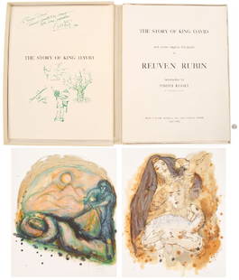 Reuven Rubin, The Story of King David Portfolio: Reuven Rubin (Romania/Israel, 1893-1974) The Story of King David portfolio with complete text and twelve loose color lithographs on Arches paper, 1971. Number 71 from the edition of 250 printed by