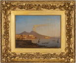 19th C. Italian O/B Painting, Bay of Naples with Mt. Vesuvius