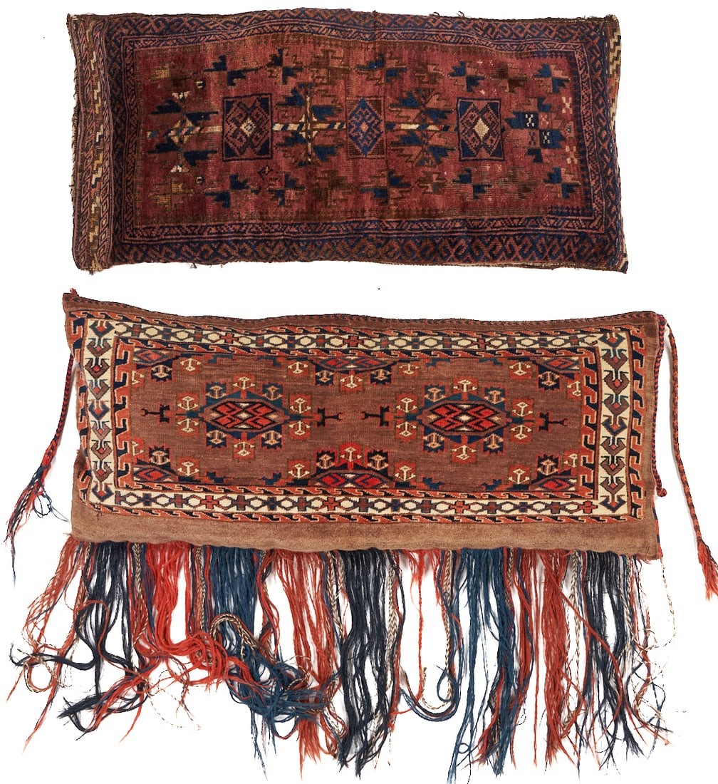 2 Antique Tribal Pillows, Baluch Balisht & Yomud w/Kepse Motif (1 of 14)