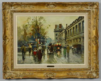 205: Edouard Cortes, Oil on Canvas Paris Street Scene