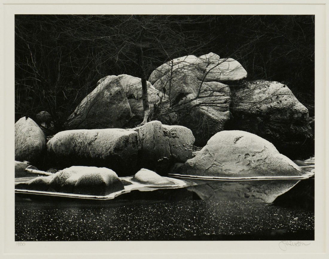 John Sexton Gelatin Silver Print: John Sexton, (American, b. 1953) framed gelatin silver print titled "Frost Covered Boulders," taken in Yosemite National Park. Pencil signed on the lower right mount and dated 1980 lower lef