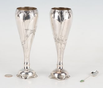 2 Yokohama Japanese Sterling Vases + 1 Chinese Spoon